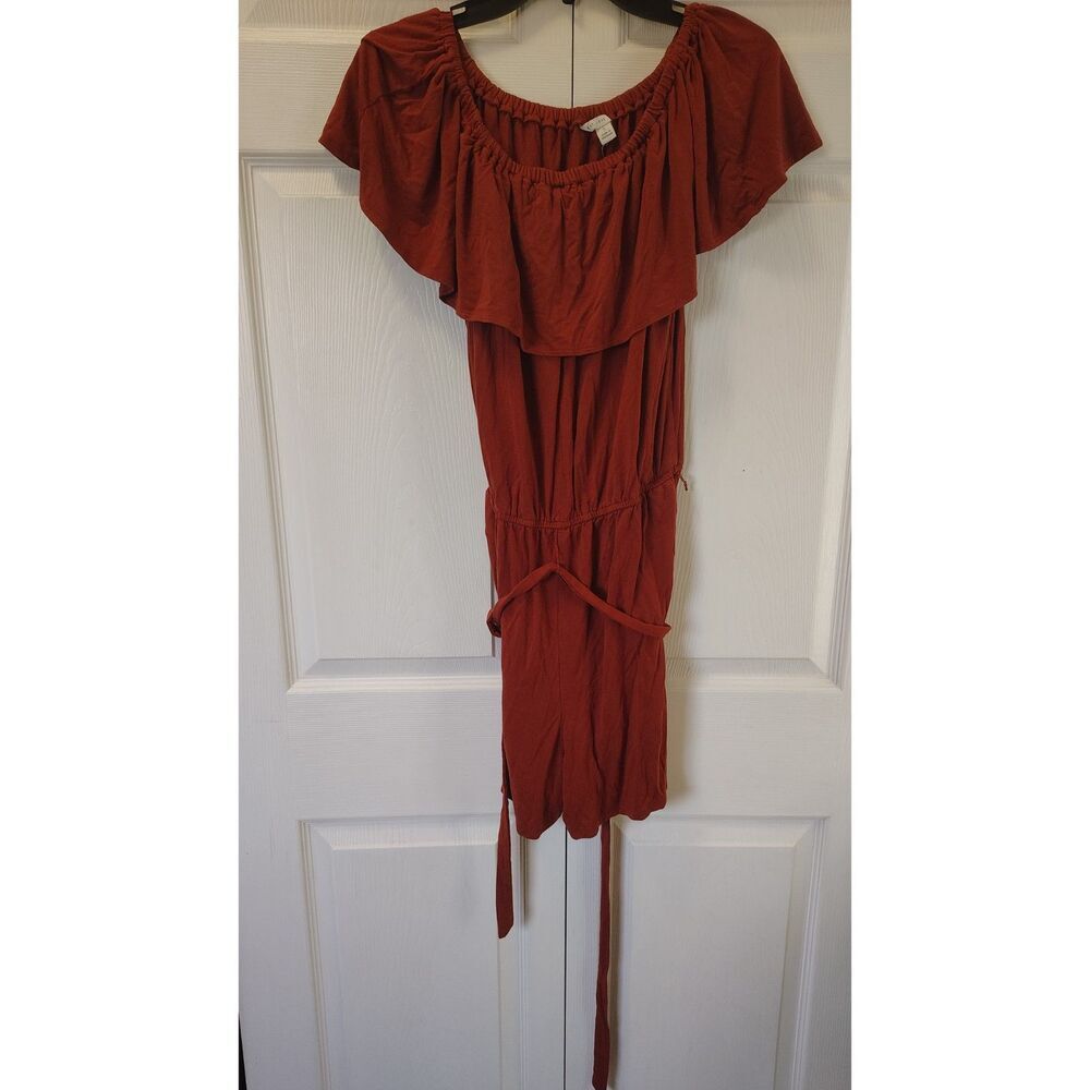 EST. 1946 Rust Orange Off-the-Shoulder Ruffle Romper Small